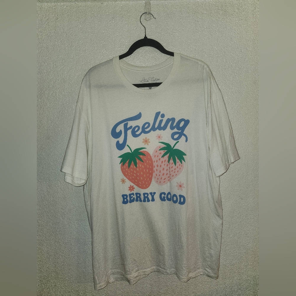 🍓EUC Lotus Fashion LA "Feeling BERRY🍓 Good" Cream🍦100% Cotton Sz 2XL🍓 - Picture 3 of 8